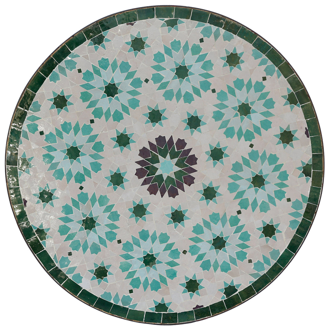 Round dining table Ø 60 cm with handmade mosaic made of white and green zellige tiles