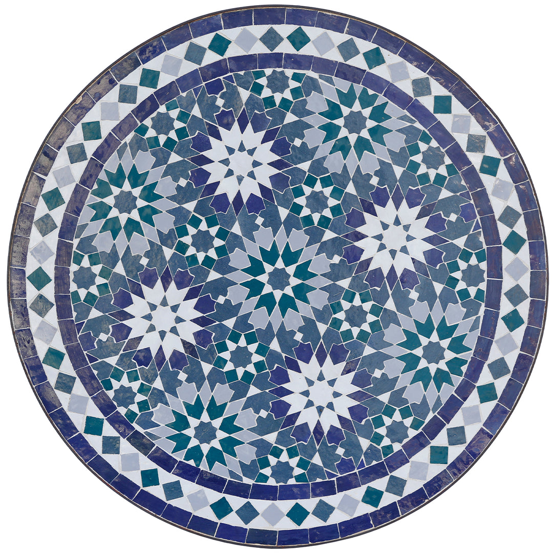 Round garden table Ø 60 cm with Moroccan mosaic made of zellige tiles in blue, green and white