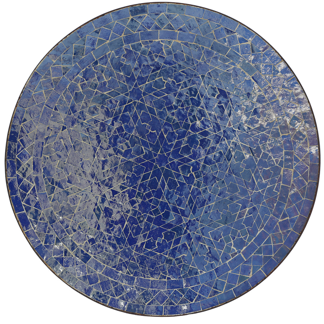Round bistro table Ø 60 cm with mosaic table top made of handmade zellige tiles in cobalt blue