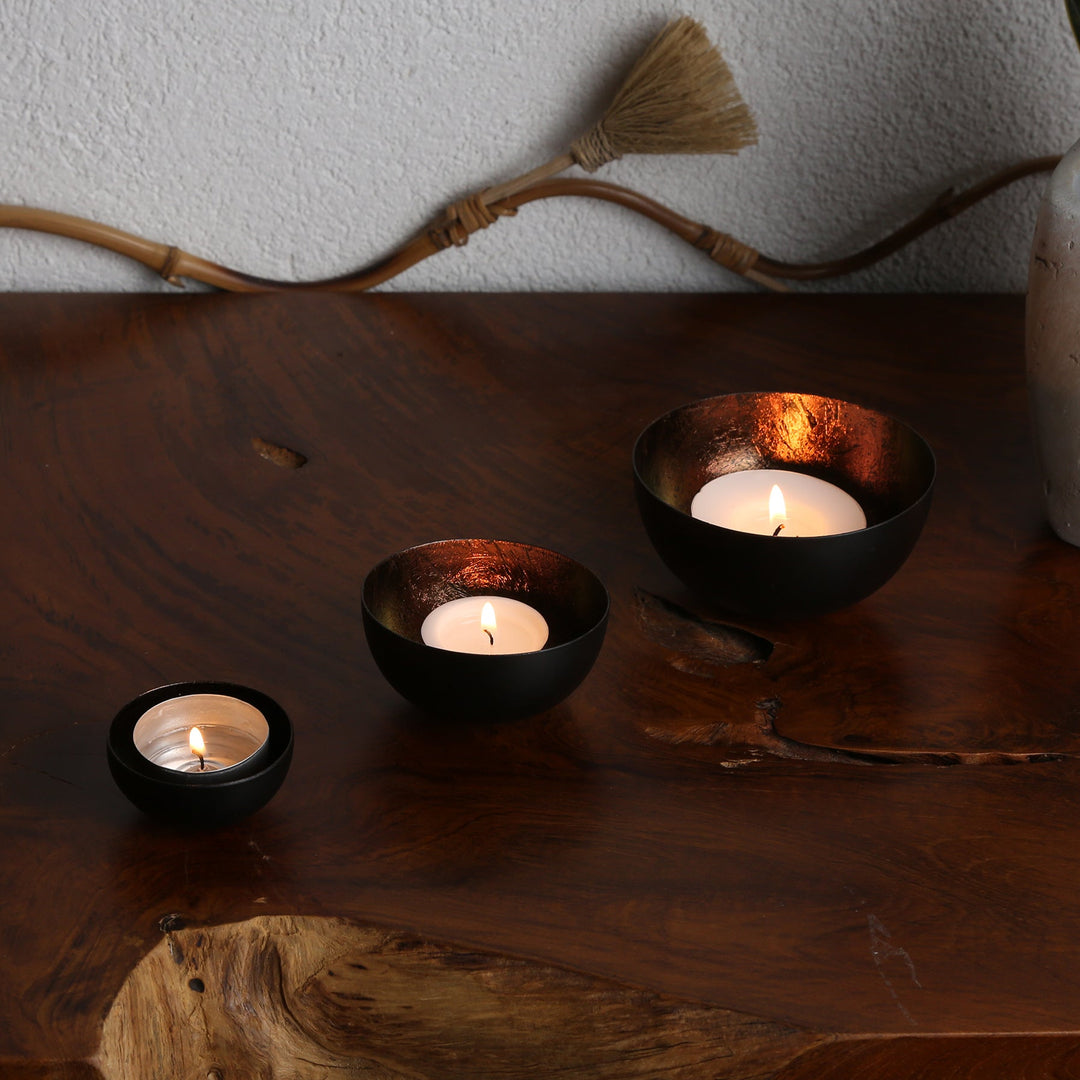 Set of 3 tea light holders Meo brown
