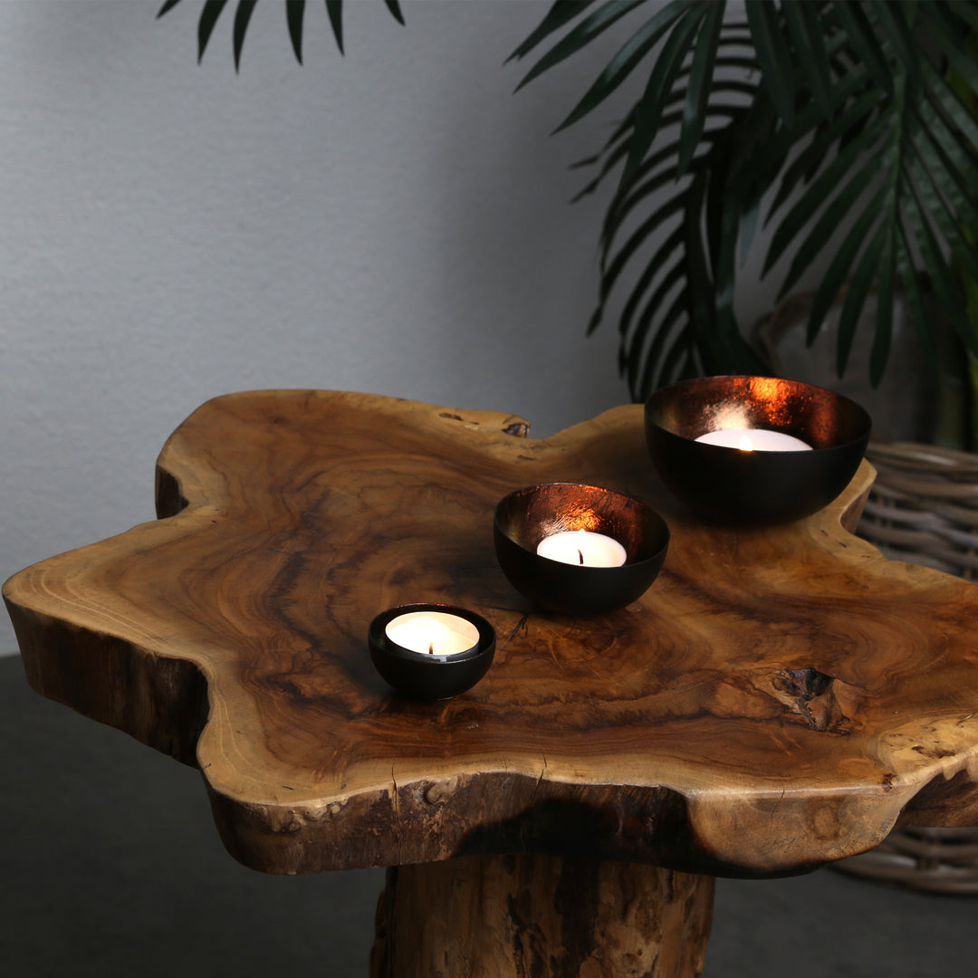 Set of 3 tea light holders Meo brown