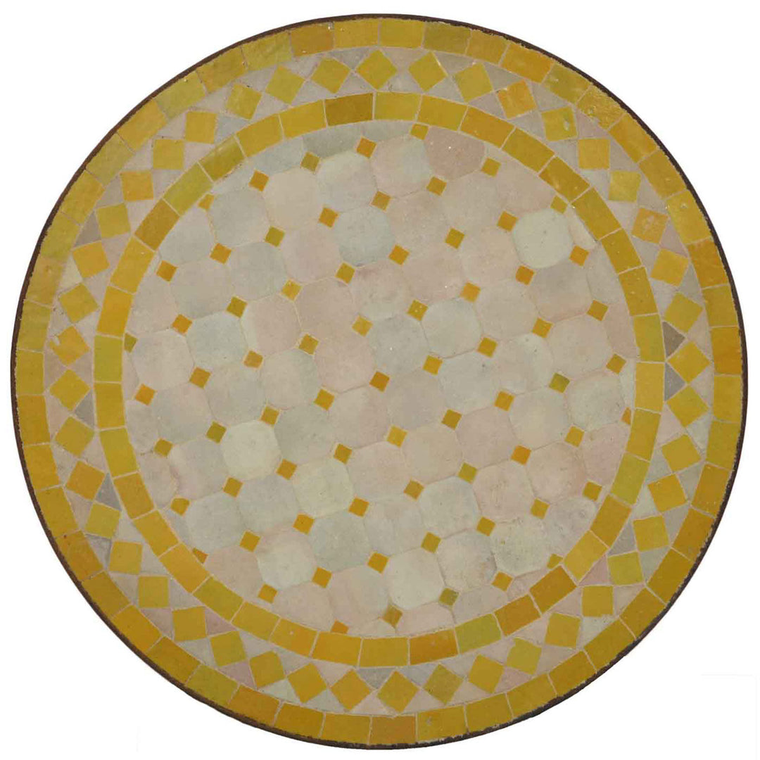 Side table narrow 45 cm with mosaic in yellow and white, round and handmade in Morocco