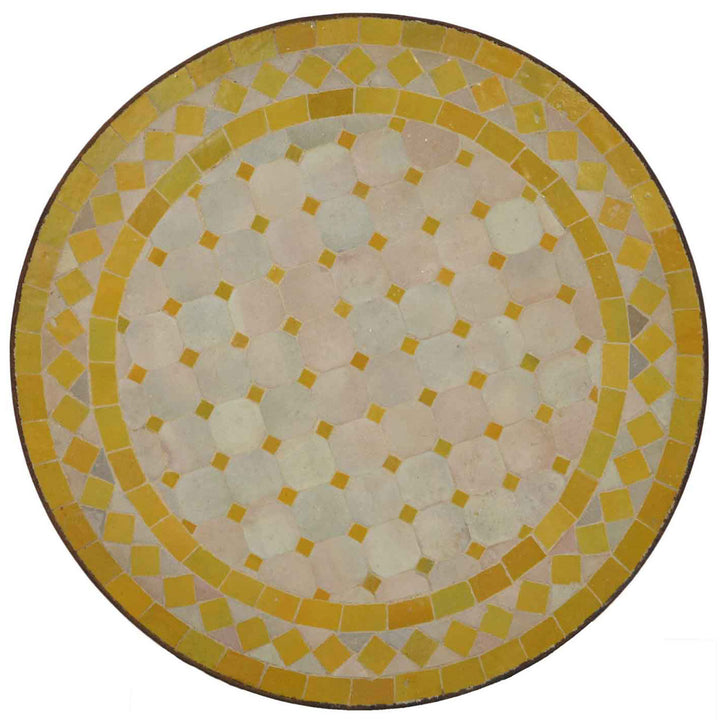 Side table narrow 45 cm with mosaic in yellow and white, round and handmade in Morocco