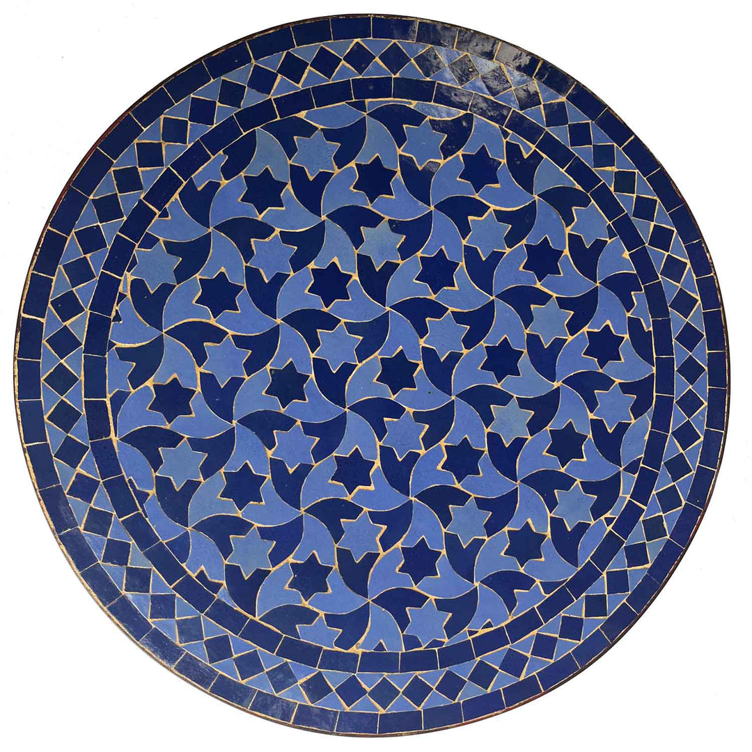 Mosaic table round 60 cm with deep blue zellige pattern - classic star motif from Morocco