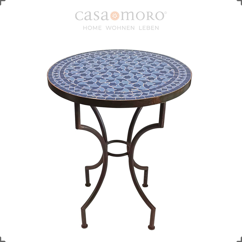Balcony table with artistic mosaic top in royal blue - bistro table for indoors and outdoors