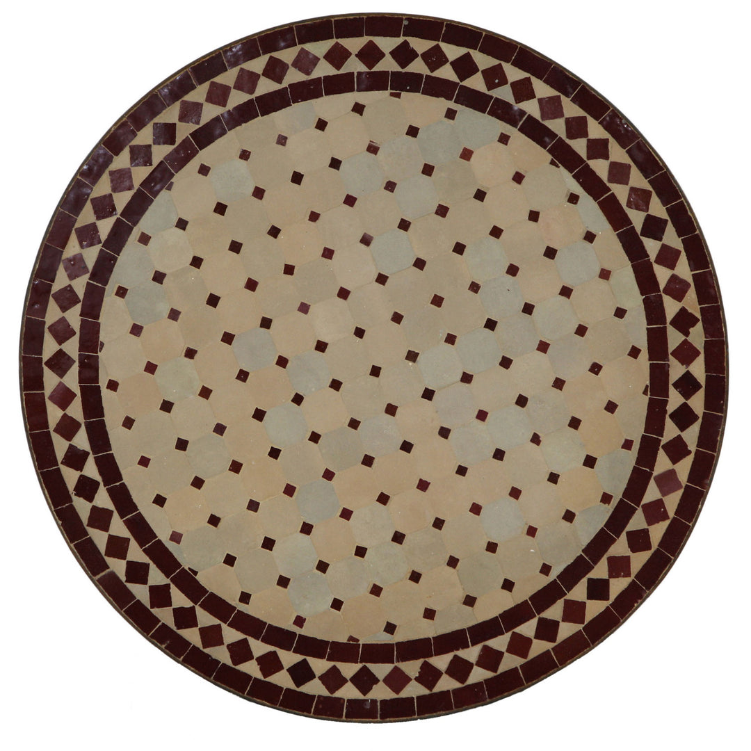 Balcony table round 60 cm with Zellige mosaic in Bordeaux terracotta - handmade mosaic table for the garden or terrace
