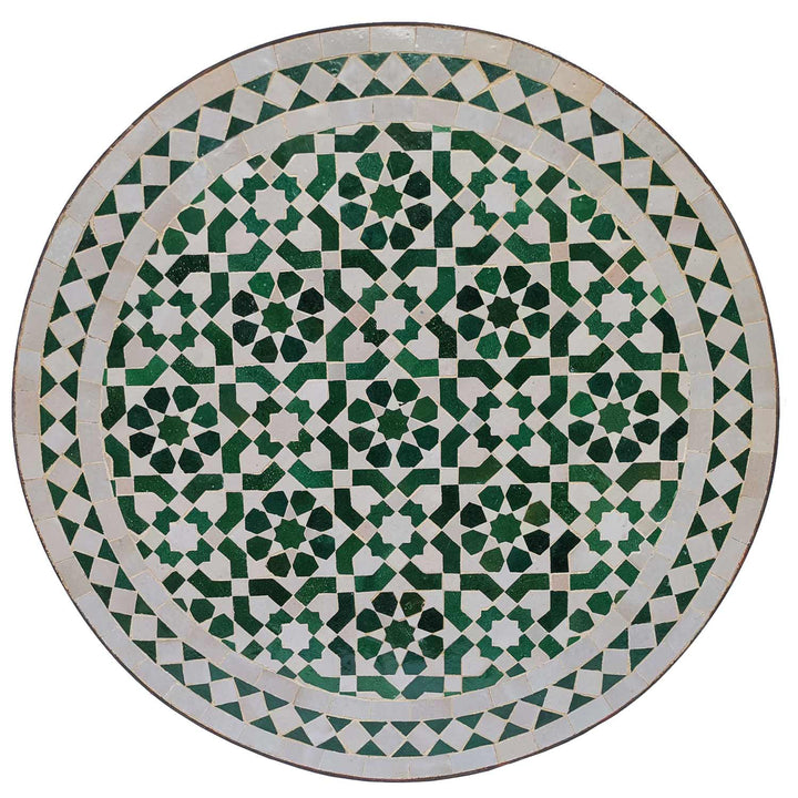 Round balcony table with green-white zellige mosaic, Ø 60 cm for terrace and garden