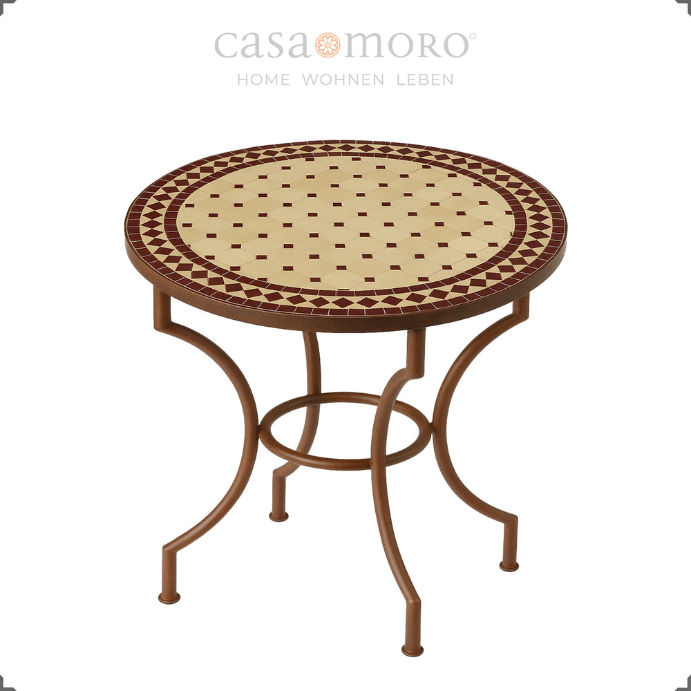 Osaic table Ø 80 cm with curved metal frame and Mediterranean color play