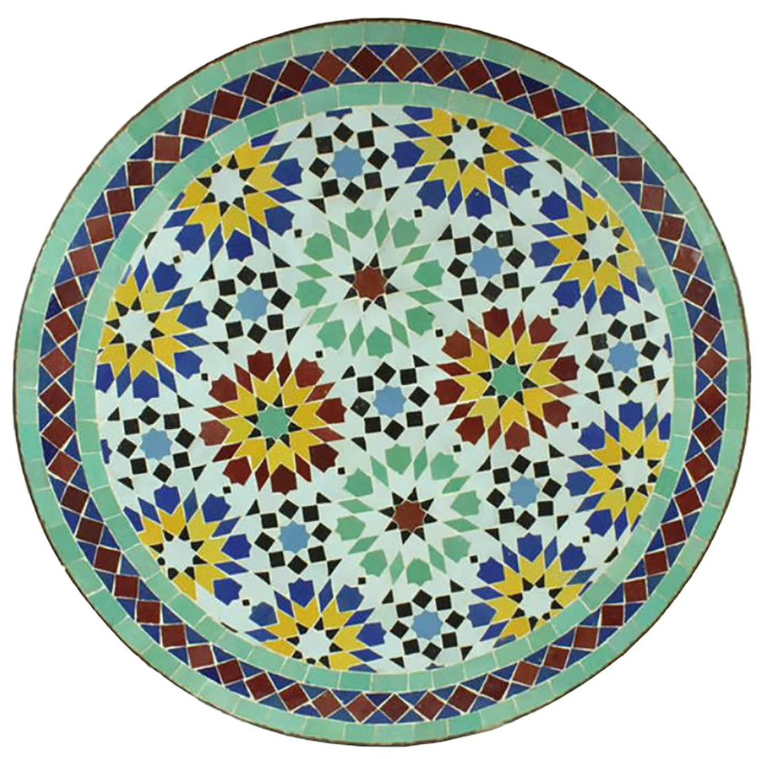 Bistro table round 60 cm with multi-colored zellige mosaic in yellow, burgundy, turquoise and blue - handmade from Morocco