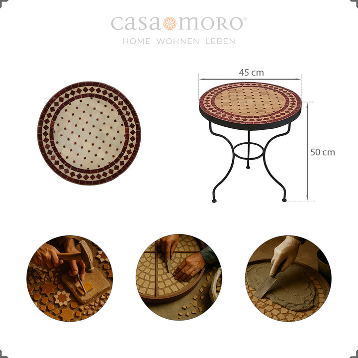 Side table with Zellige mosaic in Bordeaux terracotta, flexible for the kitchen, garden, hallway or terrace