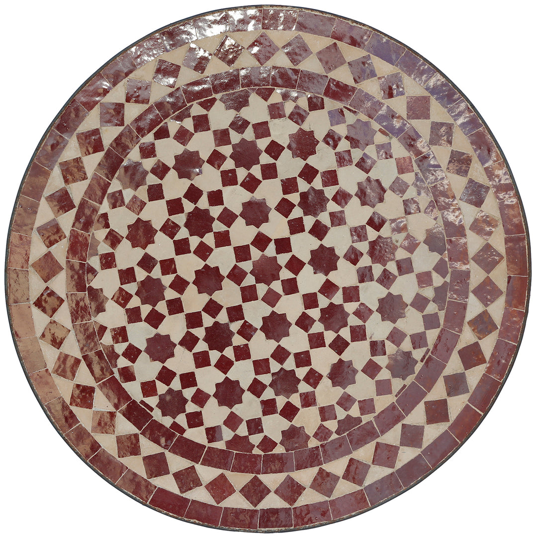 Round side table 45 cm with zellige mosaic in burgundy red and star motif - handmade in Morocco