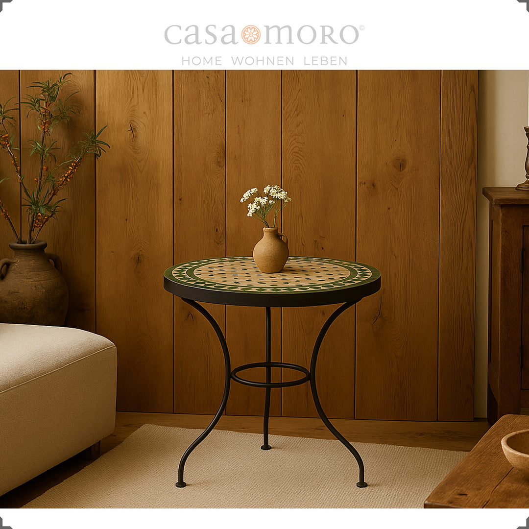 Mosaic table for the living room or balcony with clear varnish-sealed metal frame, can be stored frost-proof