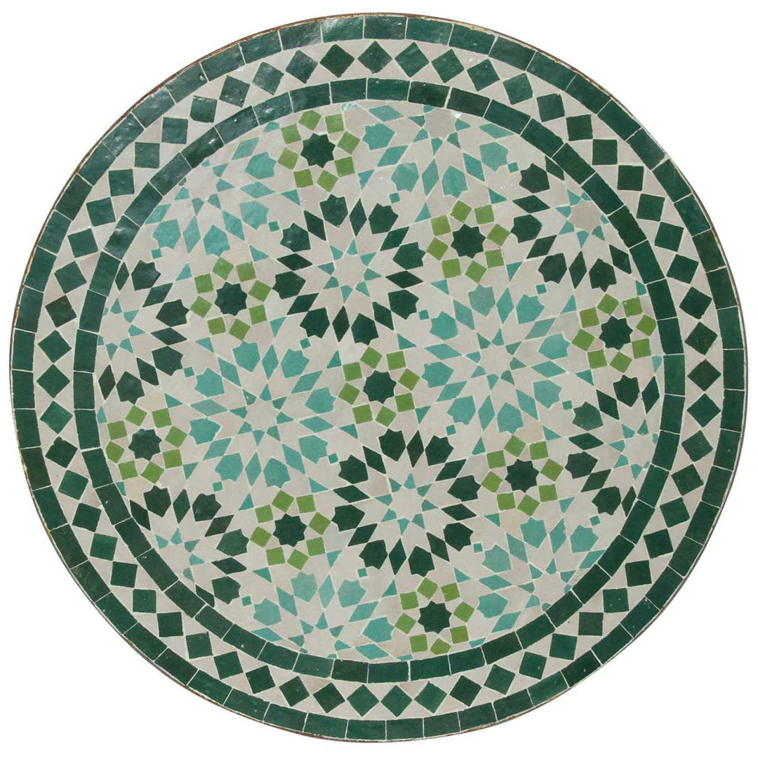 Bistro table round 60 cm with green Zellige mosaic - handmade mosaic table with a classic star motif