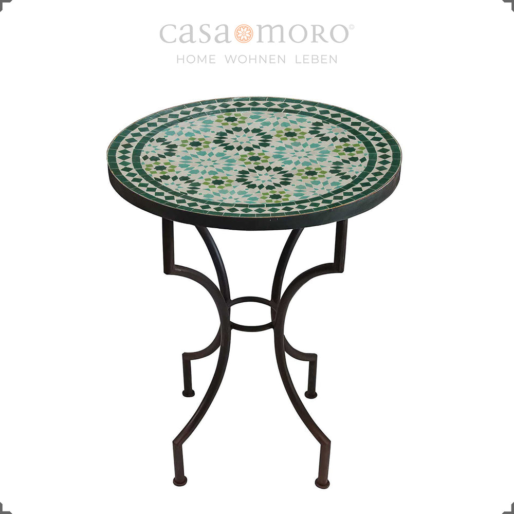 Round mosaic table in mint and emerald green - ideal for the kitchen, balcony or dining room