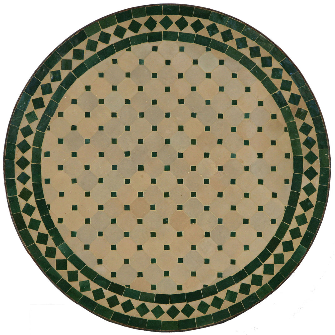 Round dining table 120 cm with green zellige mosaic - handmade in Morocco