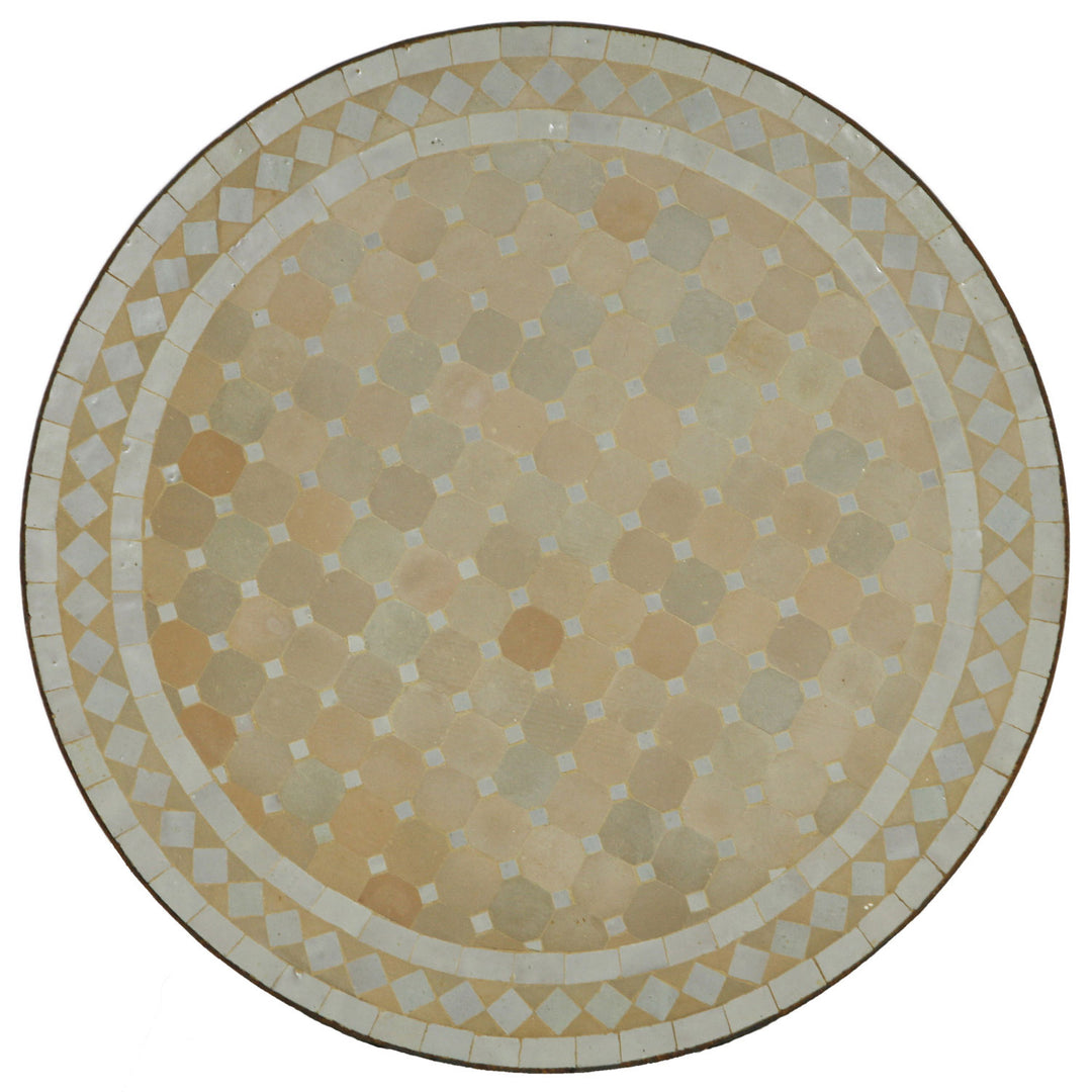 Dining table round 80 cm with mosaic made of white and terracotta colored zellige tiles
