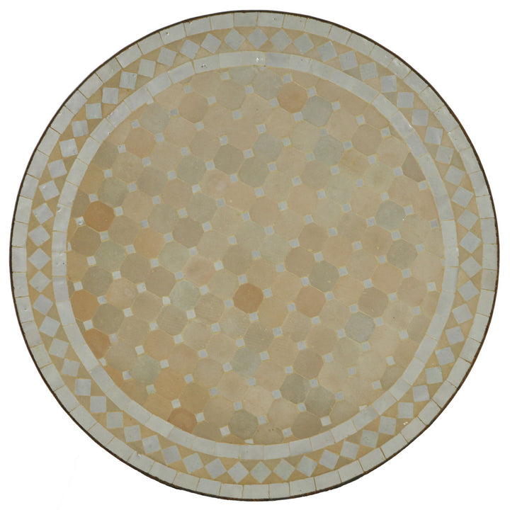 Dining table round 80 cm with mosaic made of white and terracotta colored zellige tiles