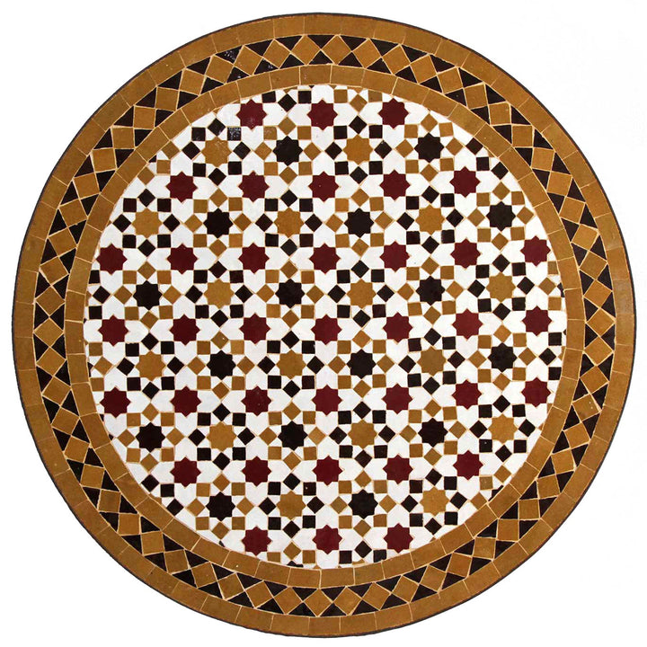 Balcony table Ø 60 cm with Zellige mosaic in white, ocher and burgundy