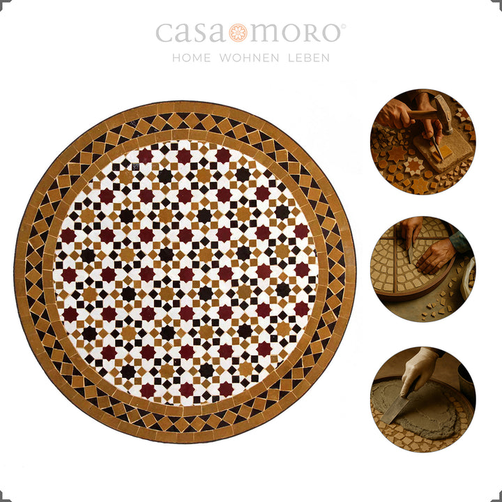 Stable balcony table with mosaic top on a curved wrought iron frame