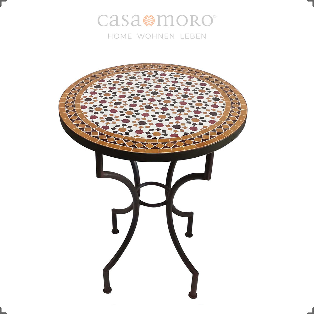 Handcrafted bistro table with an oriental tile pattern - ideal for two people