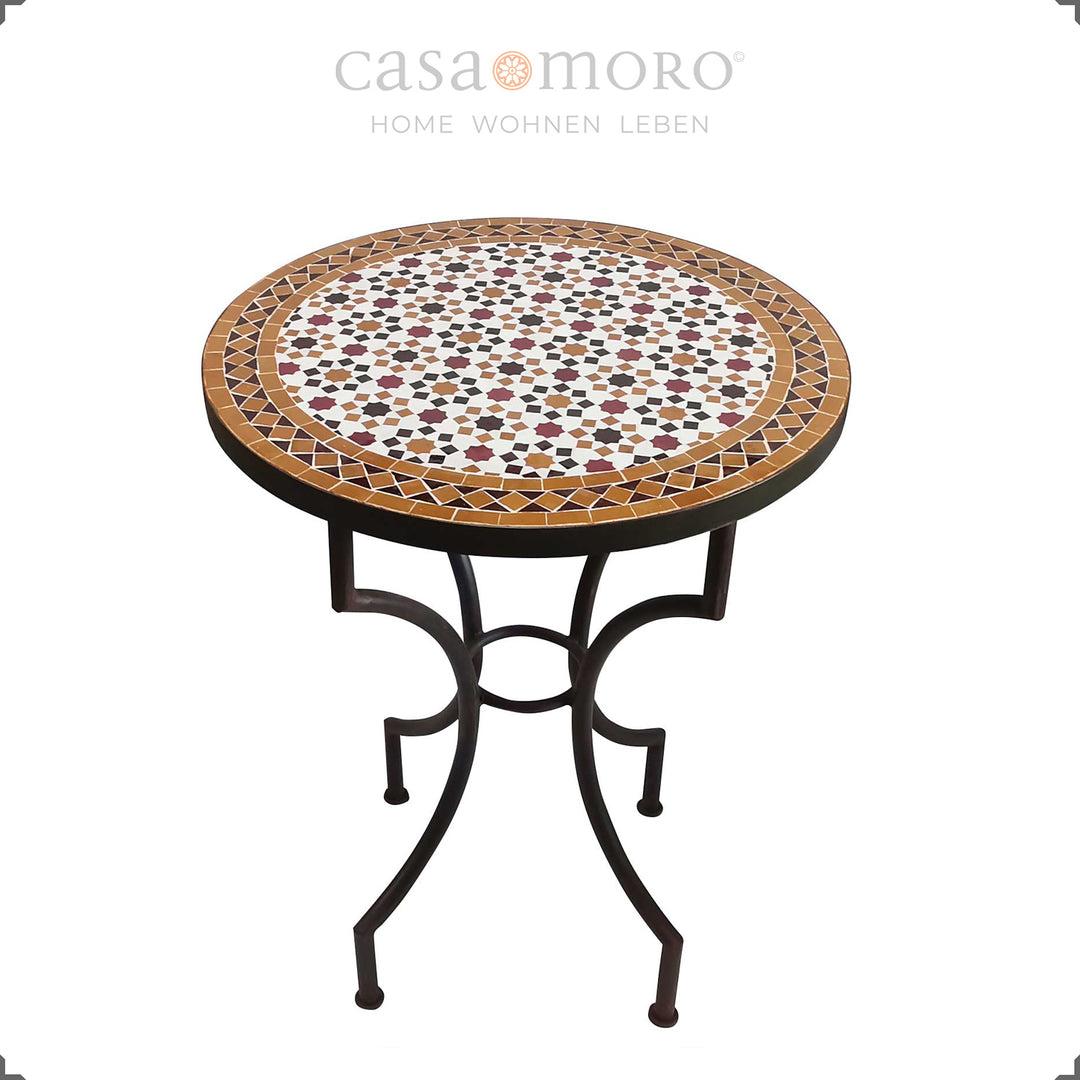 Handcrafted bistro table with an oriental tile pattern - ideal for two people