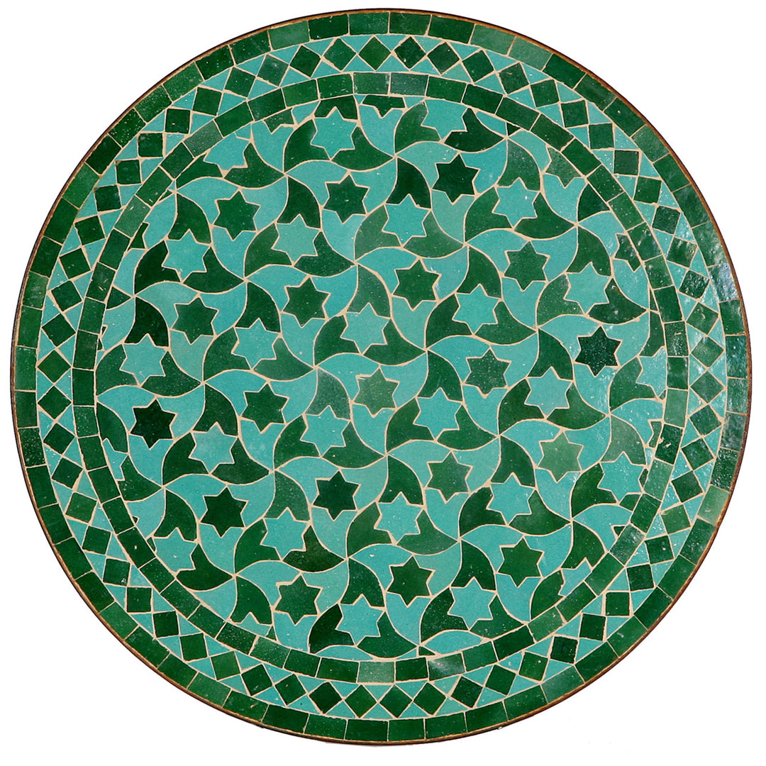 Round mosaic table Ø 60 cm with green crescent star pattern - handmade in Morocco