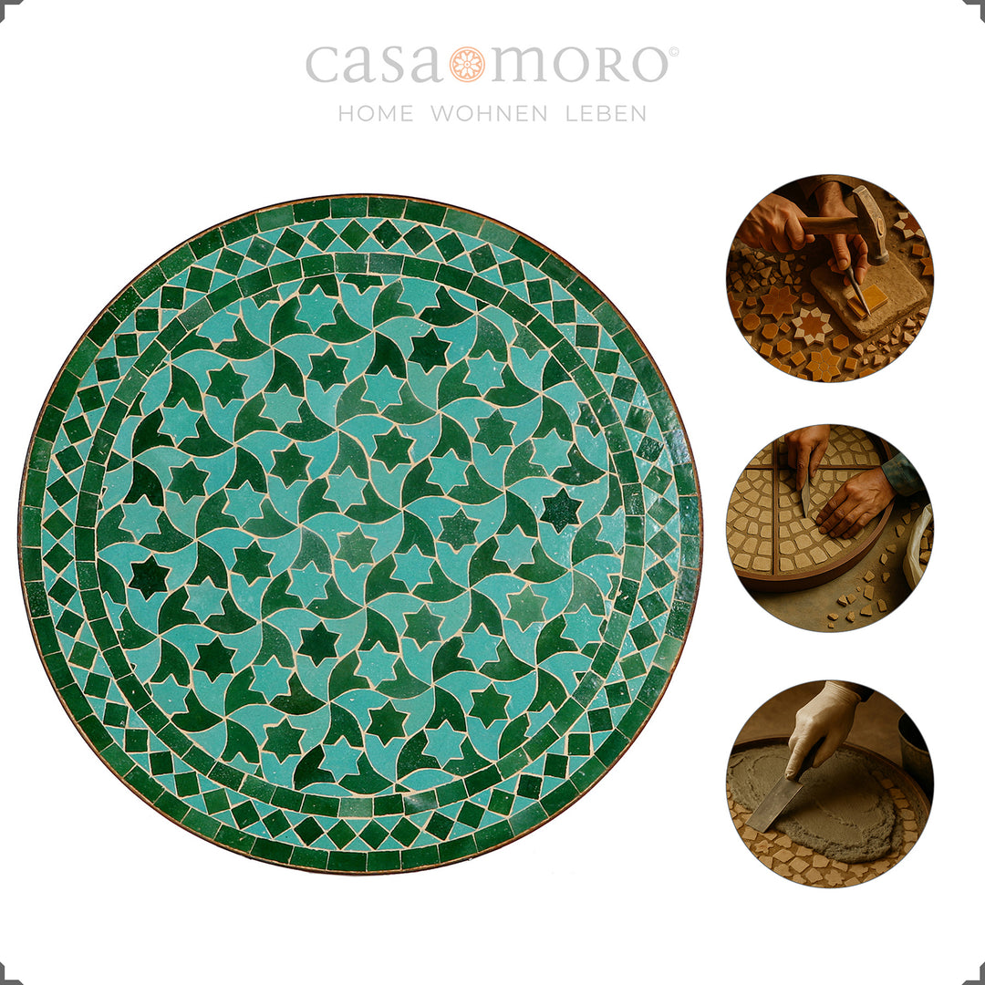 Zellige mosaic table with geometric half-moon pattern - for terrace, balcony or kitchen