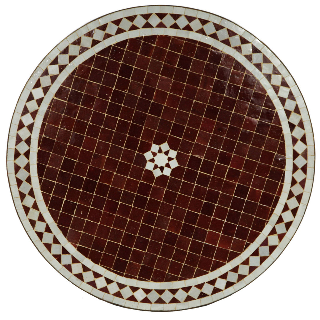Round mosaic plate Ø 60 cm in Bordeaux white with a classic diamond pattern and star center