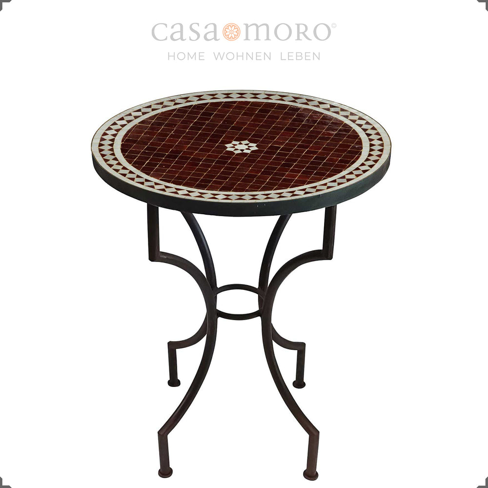 Garden table Ø 60 cm with Zellige mosaic in Bordeaux, bistro table with metal frame