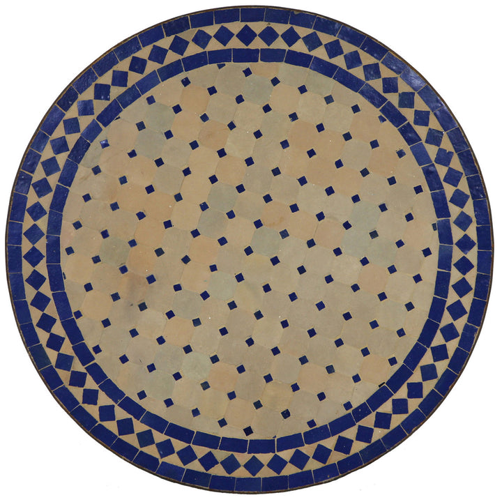 Garden table round 100 cm with Zellige mosaic in blue terracotta, handmade in Morocco