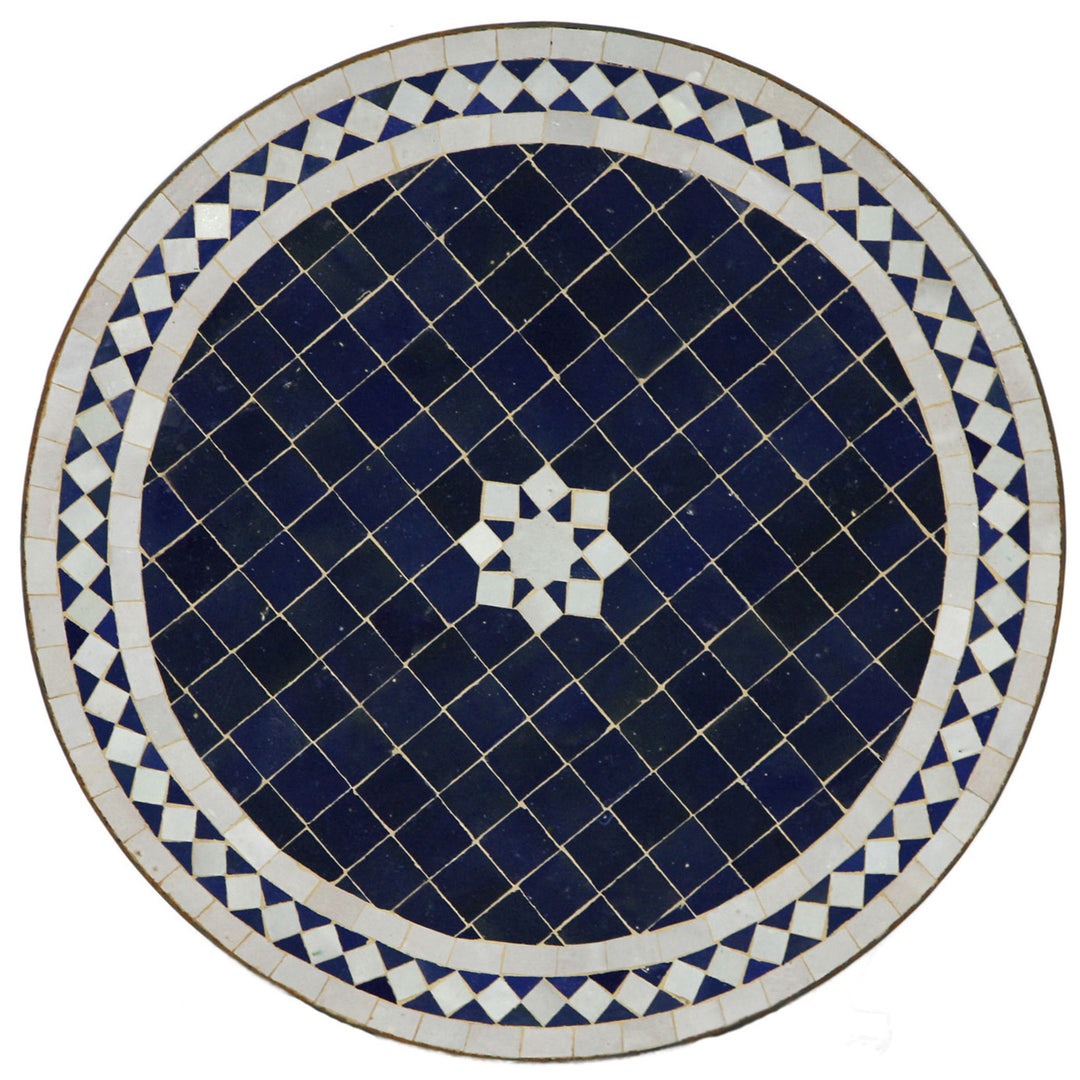 Balcony table in dark blue and white with star motif – Ø 60 cm, handmade