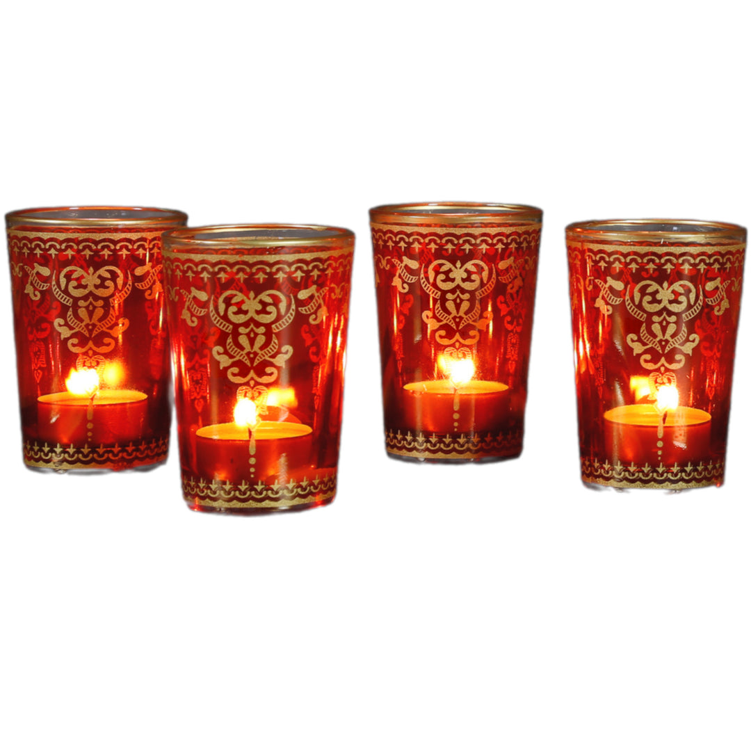 Glass Tealight Holder Orange Gold Set of 6