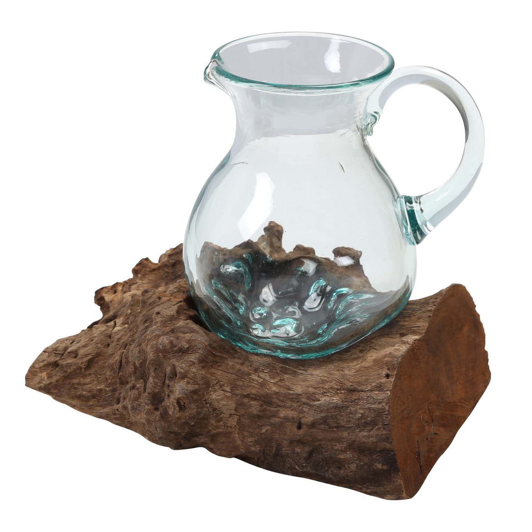 Glass carafe on burl wood A42