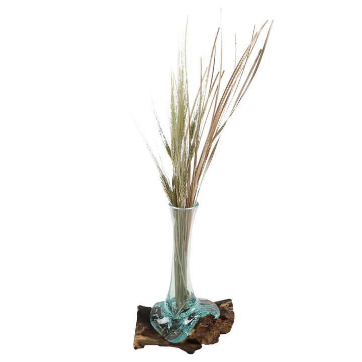 Glass vase on burl wood A25