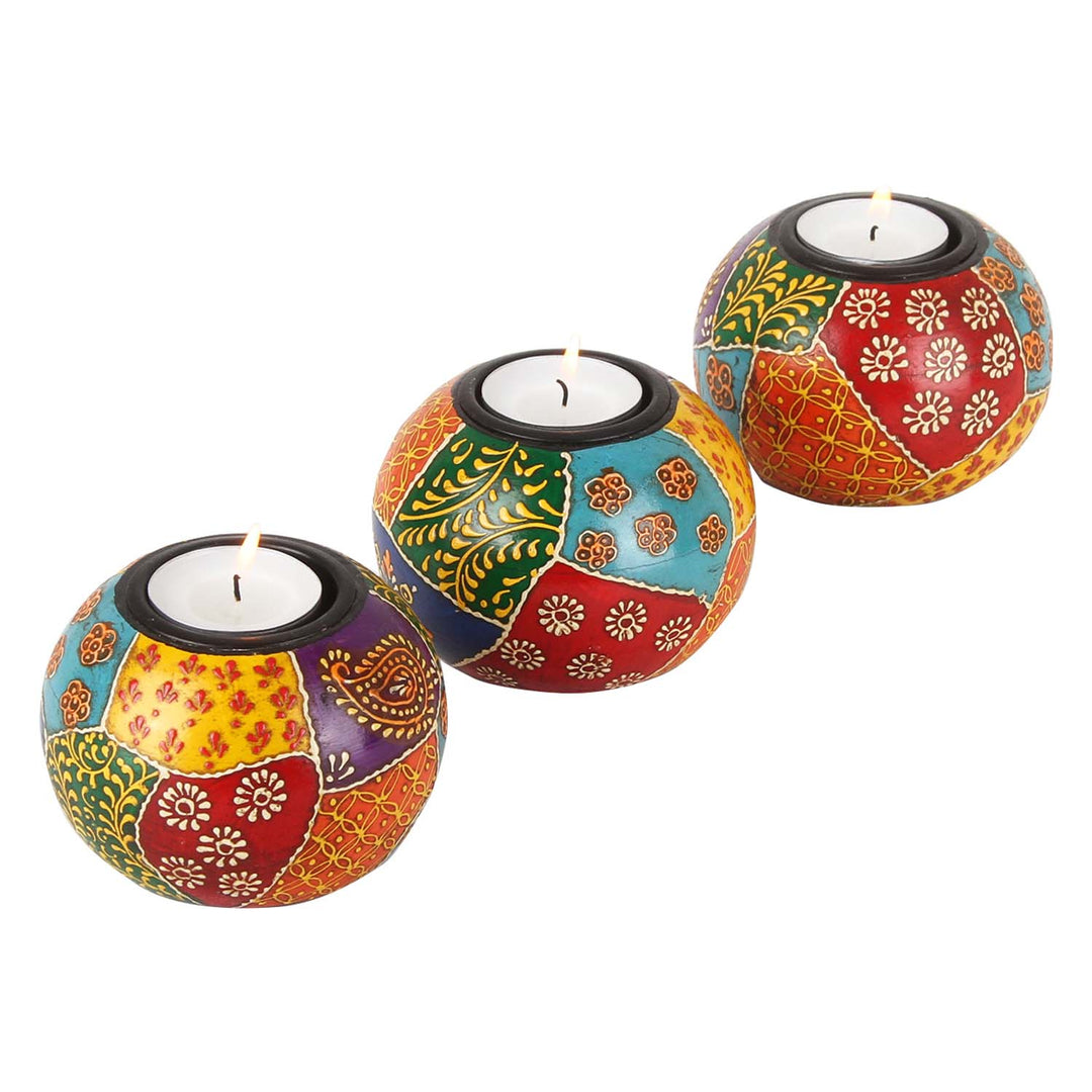 Hand-painted tealight holders Anila set of 3