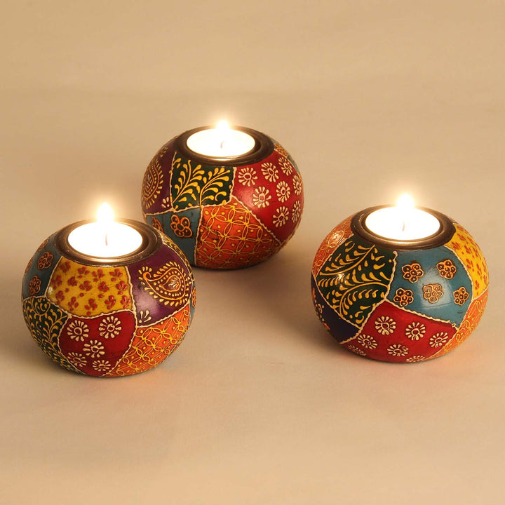 Hand-painted tealight holders Anila set of 3