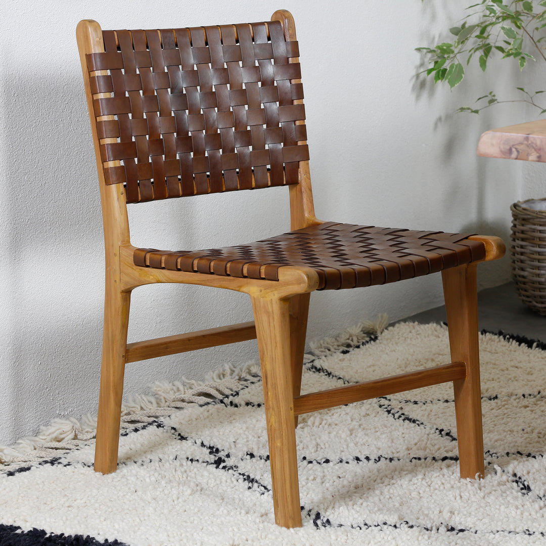 Brown leather dining chair