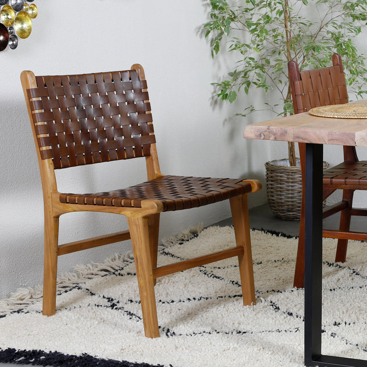 Brown leather dining chair