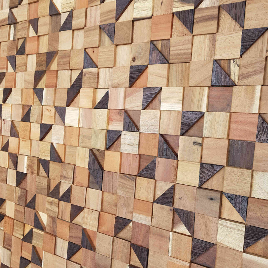 3D Wood Wall Panels – Pyramid Cube, Teak – CASA-MORO