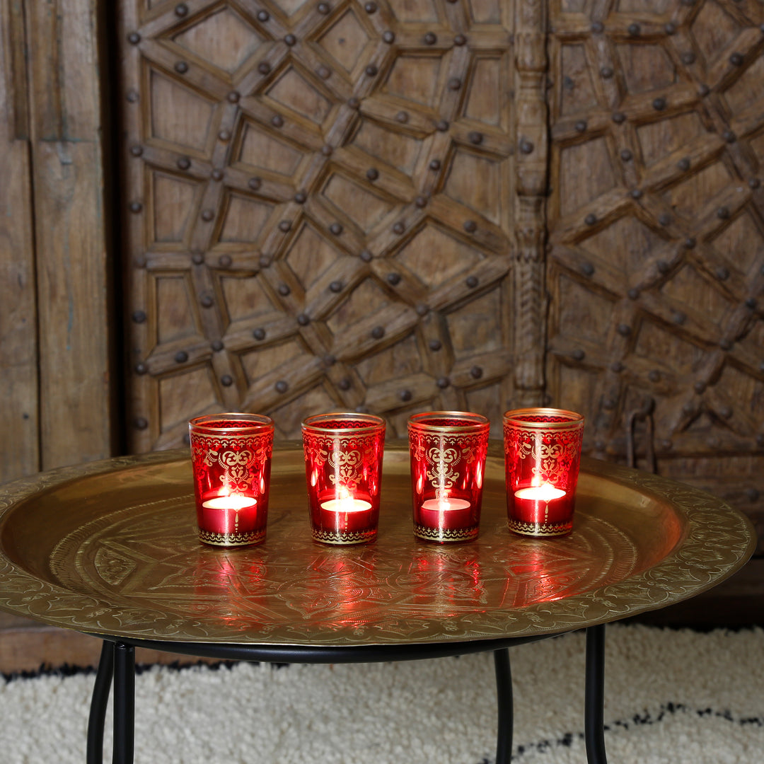 Tealight glass red gold set of 6
