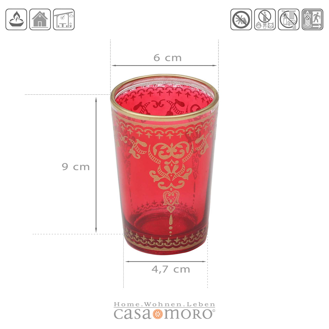 Tealight glass red gold set of 6