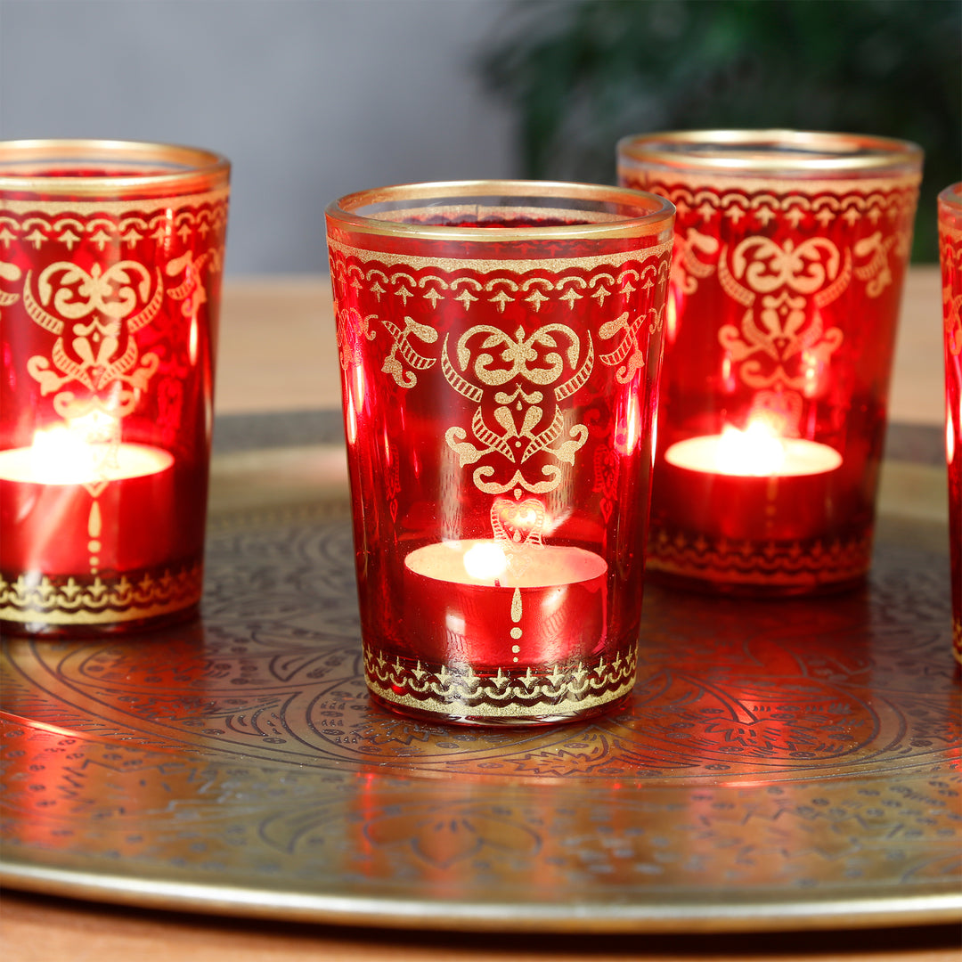 Tealight glass red gold set of 6
