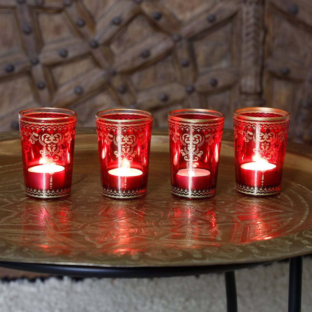 Tealight glass red gold set of 6