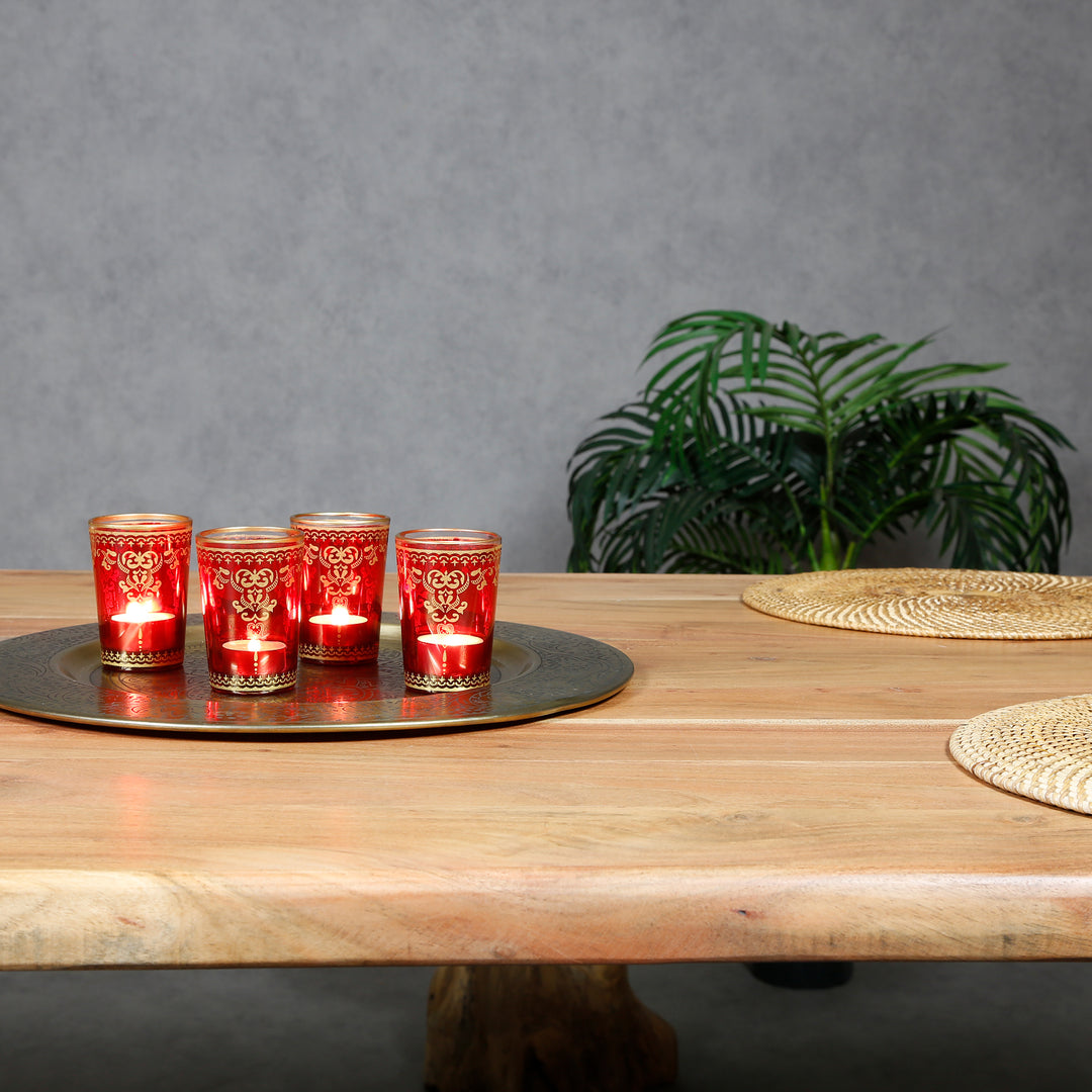 Tealight glass red gold set of 6