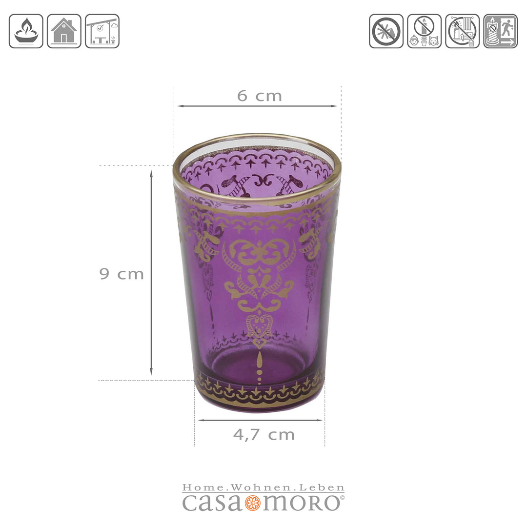 Tealight glass violet-purple, set of 6