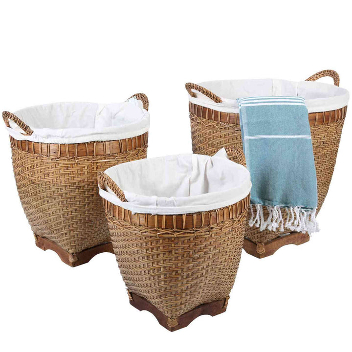 Lea rattan laundry basket with handle