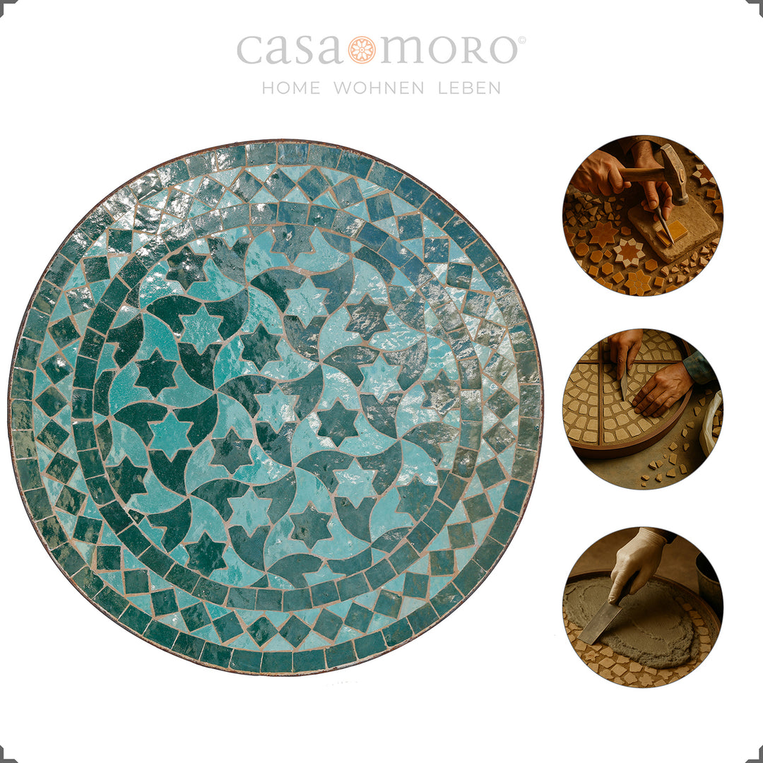 Compact mosaic table for the kitchen, balcony or living room - green, round and easy to clean