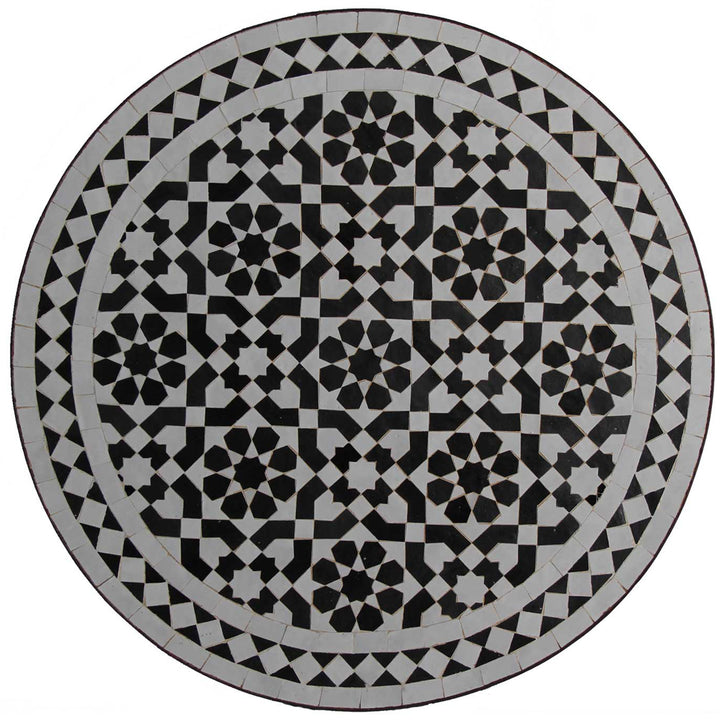 Mosaic table round with zellige in black and white