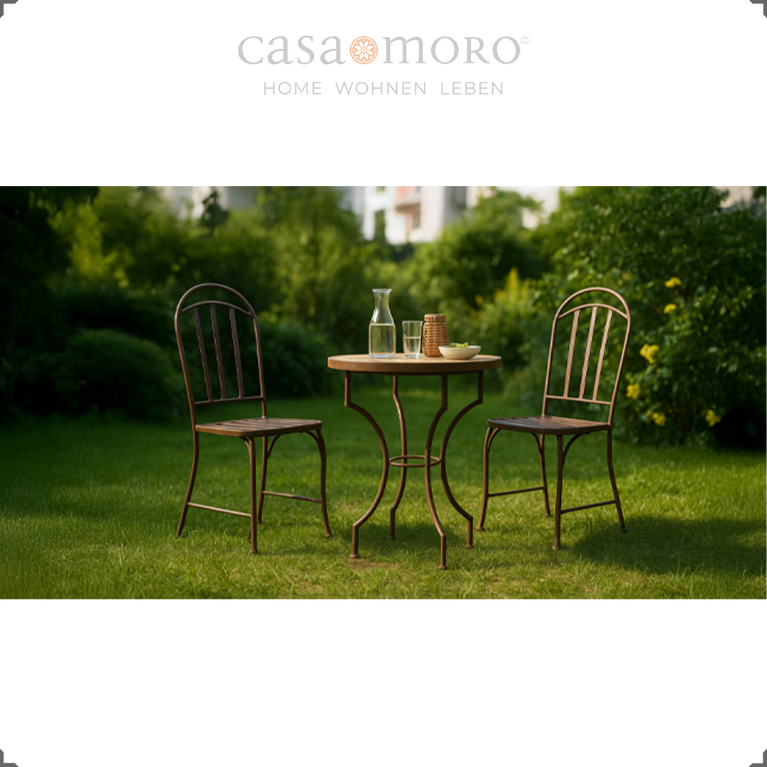 Round balcony table from Morocco with blue and white Zellige mosaic