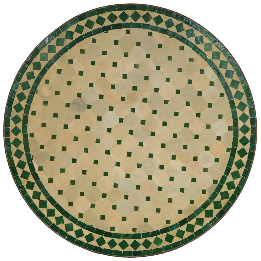 Mosaic table round 80 cm with hand-laid zellige tiles in green and terracotta